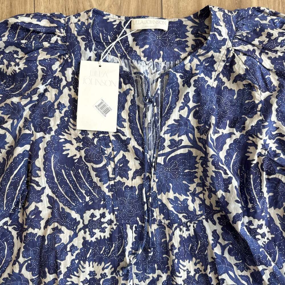 NEW Ulla Johnson Brea Paisley Blue Floral Print Blouse Sz 10 NWT $320 Peasant - Picture 2 of 9